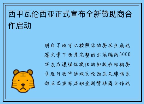 西甲瓦伦西亚正式宣布全新赞助商合作启动